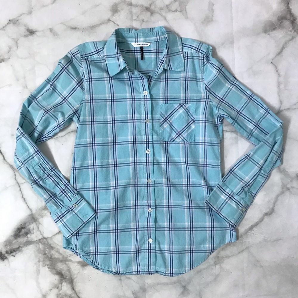 Check & Stripe Blue Plaid Button Down